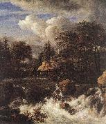 RUISDAEL, Jacob Isaackszon van, Waterfall by a Church af
